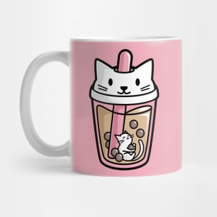 Bubble Tea with White Cute Kawaii Cat Inside Mug